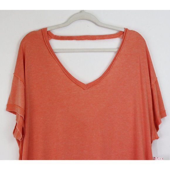 NWT Free People All Mine V Neck Cut Out Raw Cut Tee Apricot Orange Pink Large - Picture 4 of 8